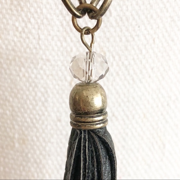NWOT MARLYN SCHIFF Boho Tiny Chain Link Long Necklace with Black Leather Tassel - Picture 9 of 16